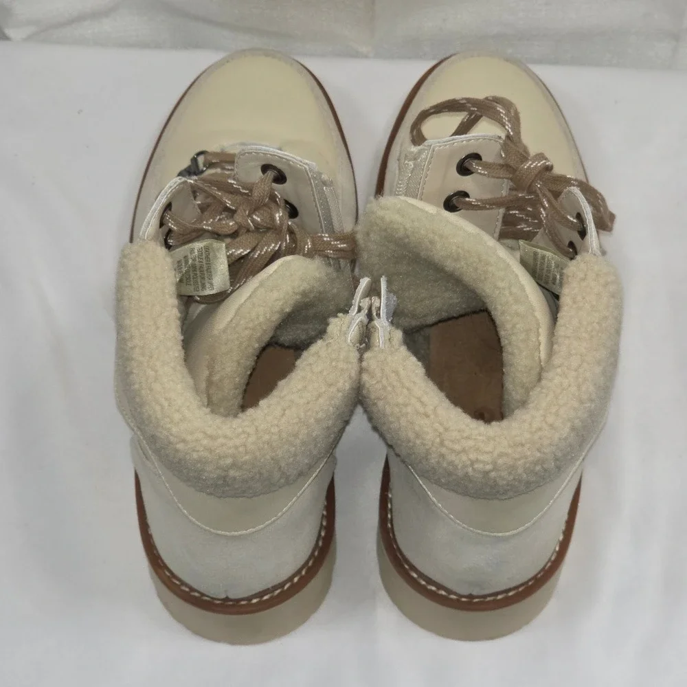 Blondo Natasia Waterproof Hiker Boots Cream Leather Faux Fur‎ Womens 6.5M